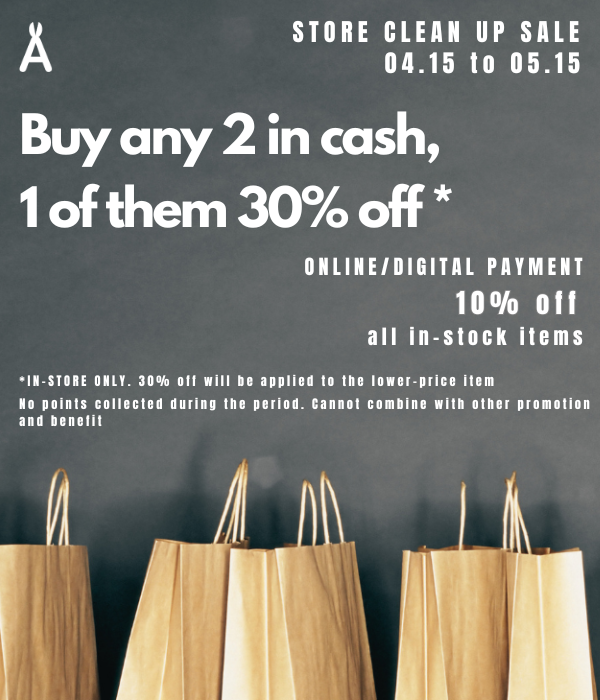 Store clean up sale from 04.15 to 05.15!