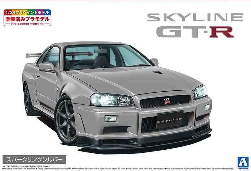 1/24 Nissan BNR34 Skyline GT-R V-Spec II '00 Pre-Painted Sparkling Silver (Aoshima 1/24 Pre-painted Series No.03-D)