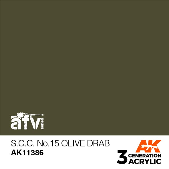 AK Interactive AK11386 3rd Gen Acrylic S.C.C. No.15 Olive Drab - AFV