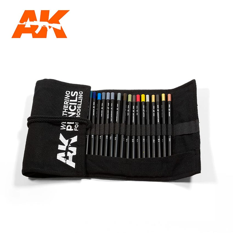 AK Interactive Weathering Pencils - AK10048 Full Range Cloth Case (All 37 Waterpencil Colors)