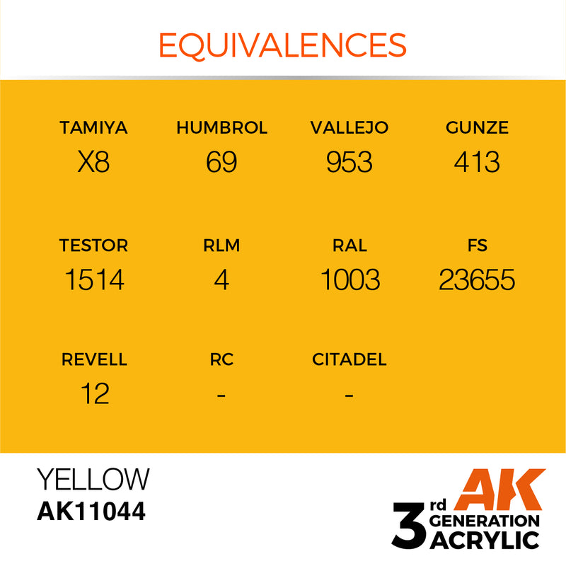AK Interactive AK11044 3rd Gen Acrylic Yellow 17ml