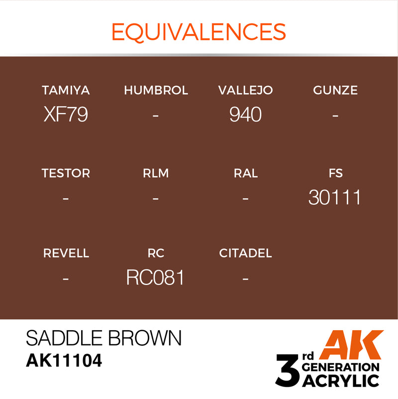 AK Interactive AK11104 3rd Gen Acrylic Saddle Brown 17ml