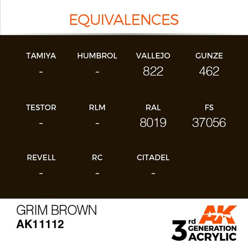 AK Interactive AK11112 3rd Gen Acrylic Grim Brown 17ml