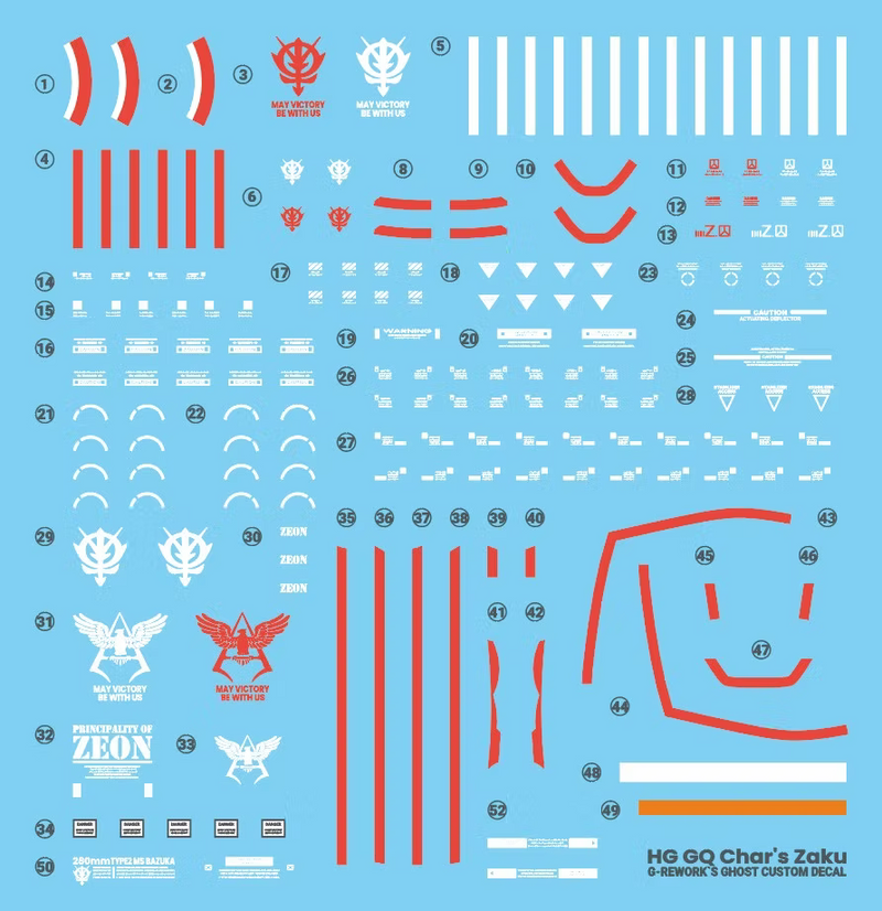 G-Rework Decal - HG Mobile Suit Gundam GQuuuuuuX MS-06S Char's Zaku Use