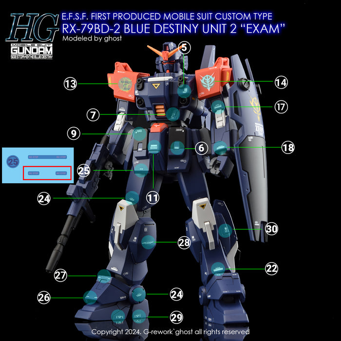 G-Rework Decal - HGUC RX-79BD-2 Blue Destiny Unit 2 Use (Renewal)