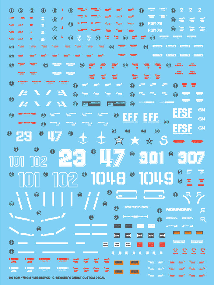 G-Rework Decal - HG Gundam The Origin RGM-79 GM (Shoulder Cannon/ Missile Pod Equipment) Use