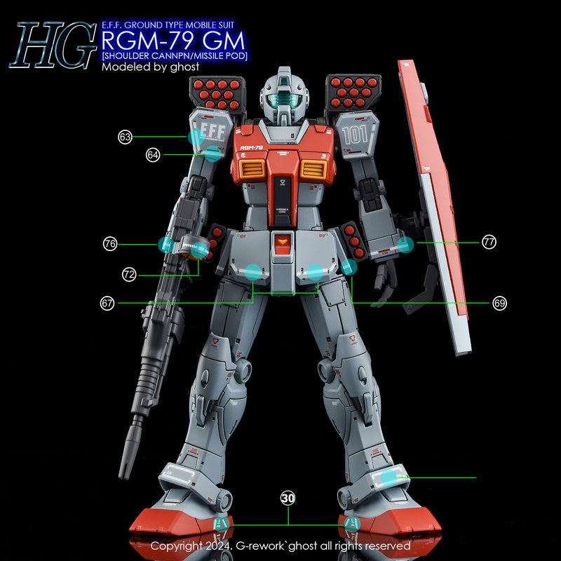 G-Rework Decal - HG Gundam The Origin RGM-79 GM (Shoulder Cannon/ Missile Pod Equipment) Use