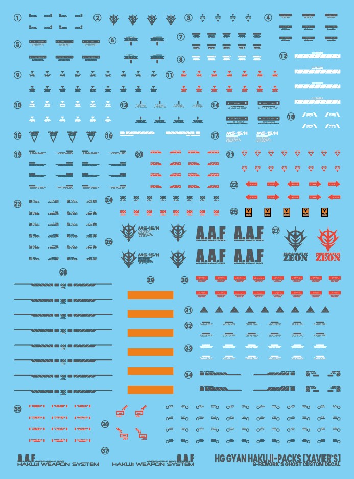 G-Rework Decal - HG Mobile Suit Gundam GQuuuuuuX MS-15/H Xavier's Gyan Hakuji-Packs Use