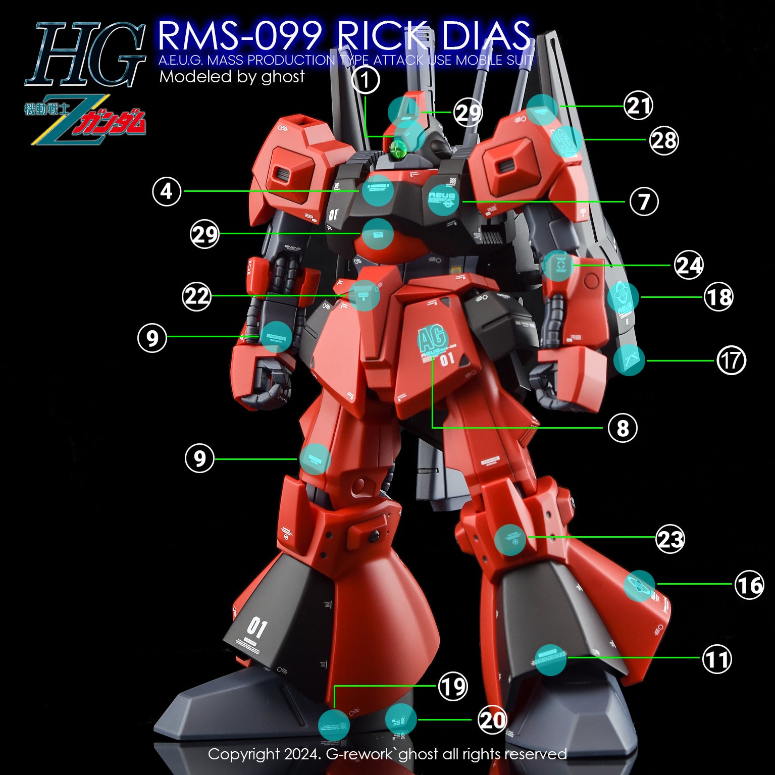 G-Rework Decal - HGUC RMS-099 Rick Dias Use - Argama Hobby