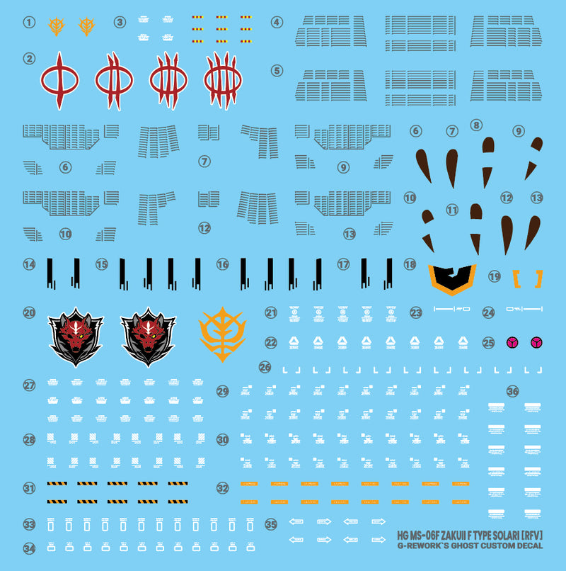 G-Rework Decal - HG MS-06F Zaku II F Type Solari [RFV] Use