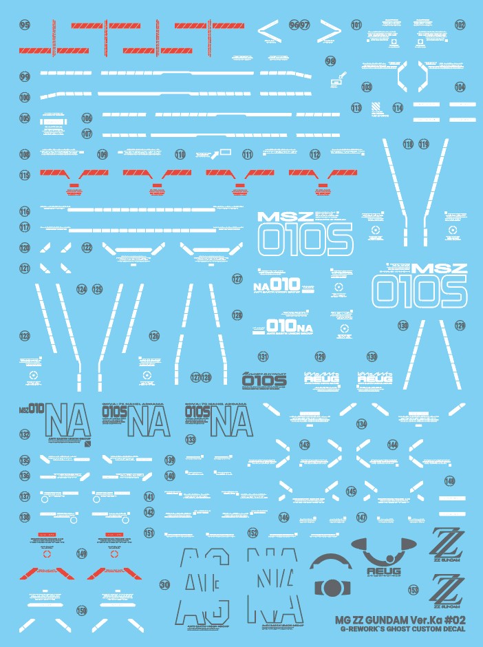 G-Rework Decal - MG MSZ-010S ZZ Gundam Ver.Ka + Enhanced Expansion Parts Use