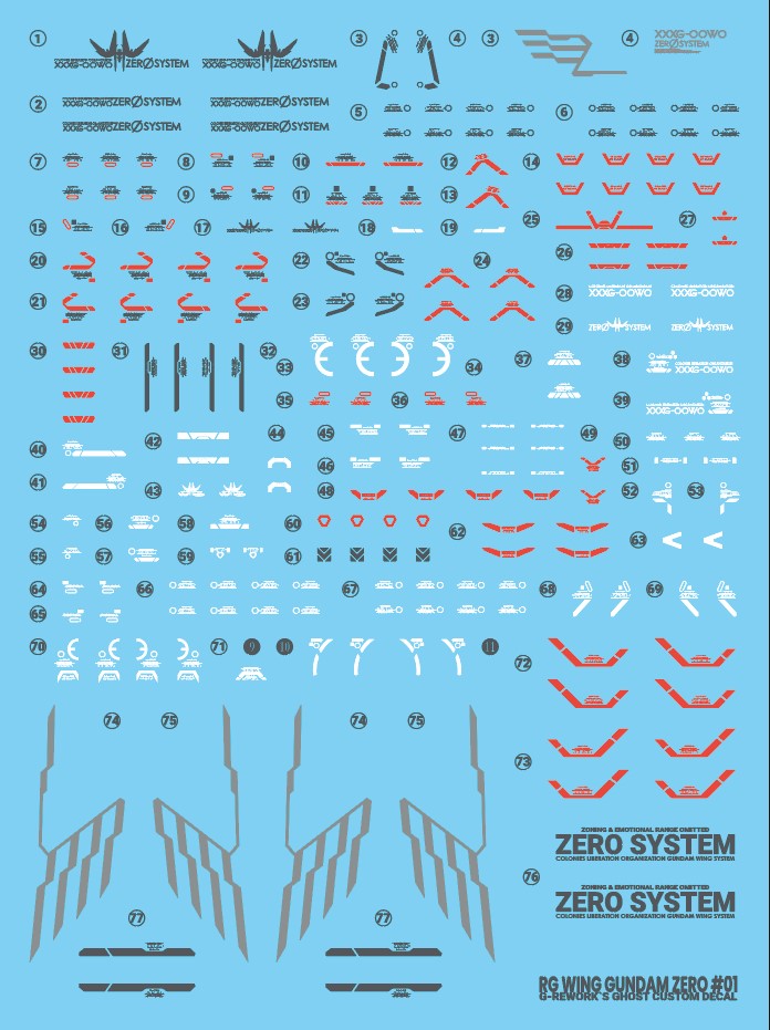 G-Rework Decal - RG XXXG-00W0 Wing Gundam Zero Use
