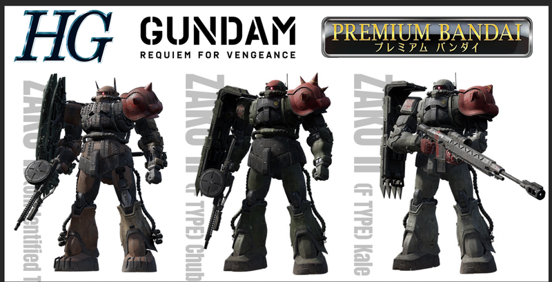 Premium Bandai High Grade (HG) 1/144 MS-06F Zaku II F Type Chubs & Kale + MS-06 Zaku II (Unidentified Type) Solari Custom Parts Set [RFV]