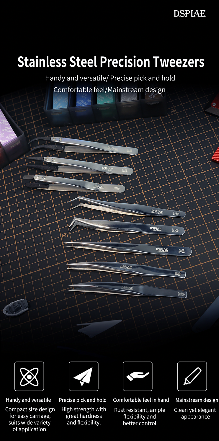 Dspiae Stainless Steel Precision Tweezers (AT-TZ01 to AT-TZ08)