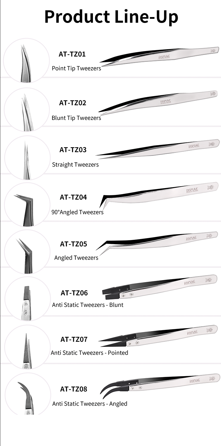 Dspiae Stainless Steel Precision Tweezers (AT-TZ01 to AT-TZ08)