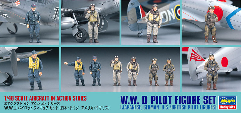 1/48 WWII Pilot Figure Set (Japanese, German, US/British Pilot Figures) (Hasegawa Aircraft in Action Series X48-7)