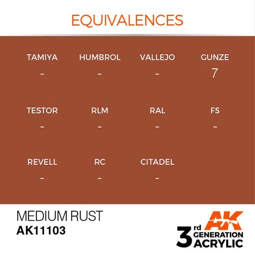 AK Interactive AK11103 3rd Gen Acrylic Medium Rust 17ml