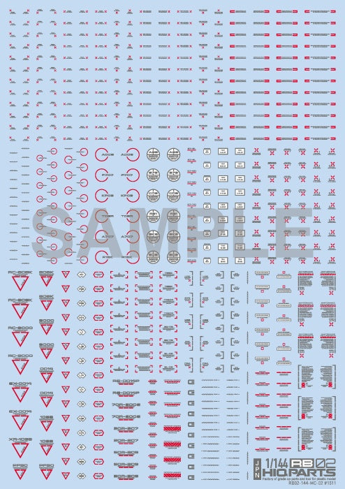 HIQ Parts 1/144 RB02 Caution Decal - Red & Gray (1 Sheet)