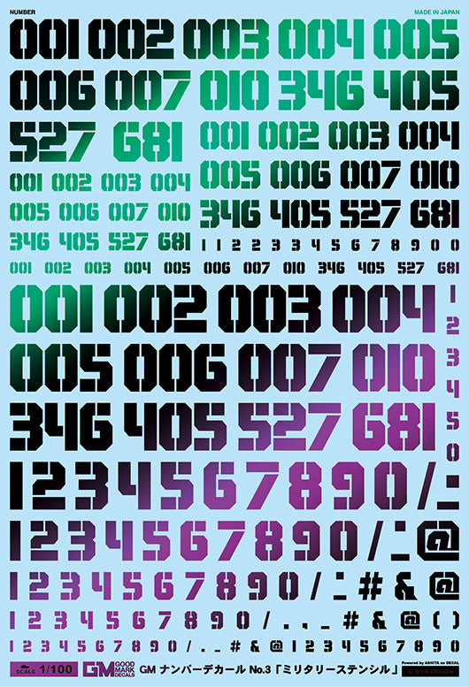 Good Mark Decals - 1/100 GM Number Decal No.3 Military Stencil Prisma Black & Neon Blue (GM586)