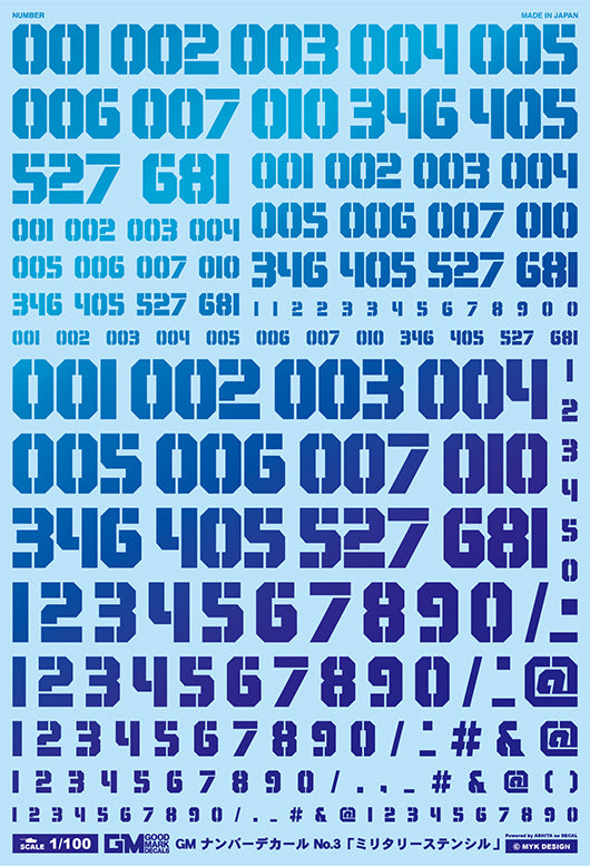 Good Mark Decals - 1/100 GM Number Decal No.3 Military Stencil Prisma Blue & Neon Blue (GM587)