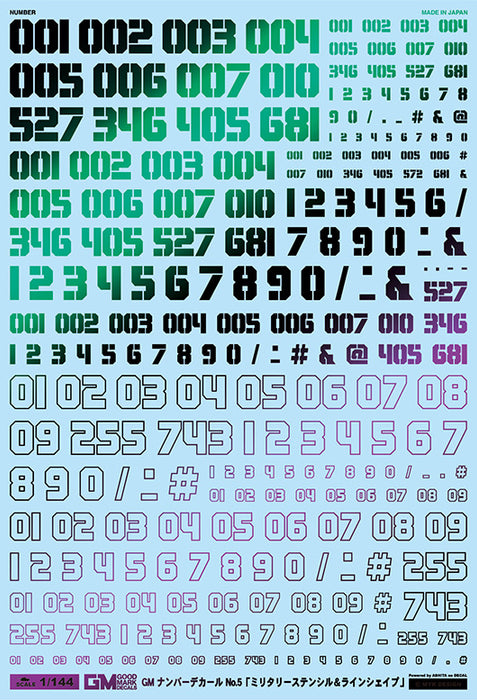 Good Mark Decals - 1/144 GM Number Decal No.5 Military Stencil & Line Shape Prisma Black & Neon Blue (GM590)