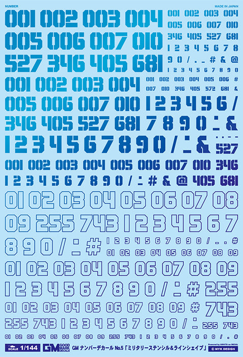 Good Mark Decals - 1/144 GM Number Decal No.5 Military Stencil & Line Shape Prisma Blue & Neon Blue (GM591)