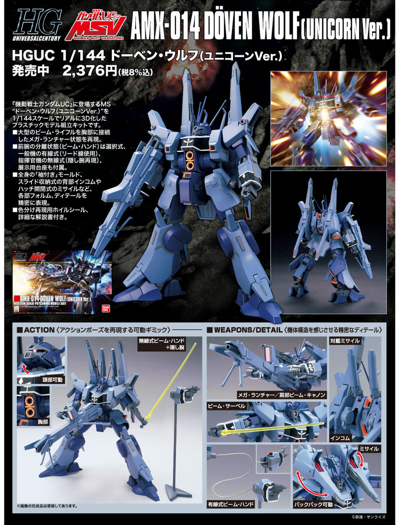 High Grade (HG) HGUC 1/144 AMX-014 Doven Wolf (Unicorn Ver.)