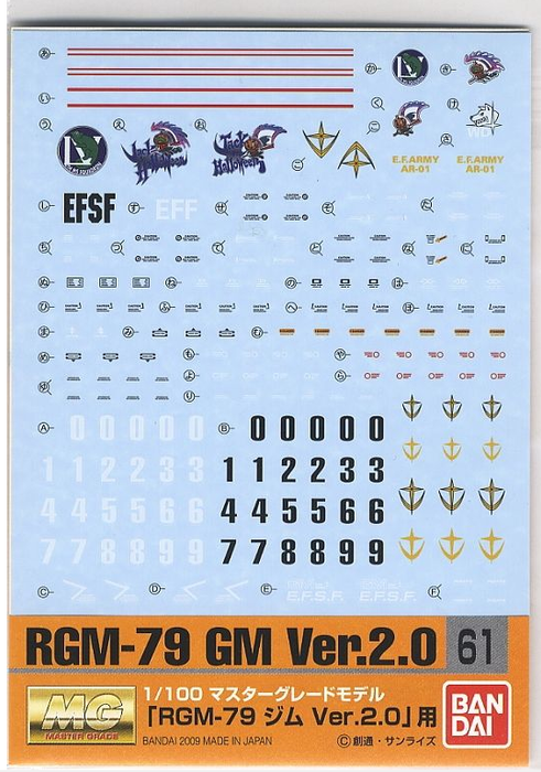 Gundam Decal 061 - MG 1/100 RGM-79 GM Ver 2.0 Use