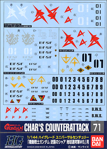 Gundam Decal 071 - HGUC 1/144 Char's Counterattack EFSF MS Use