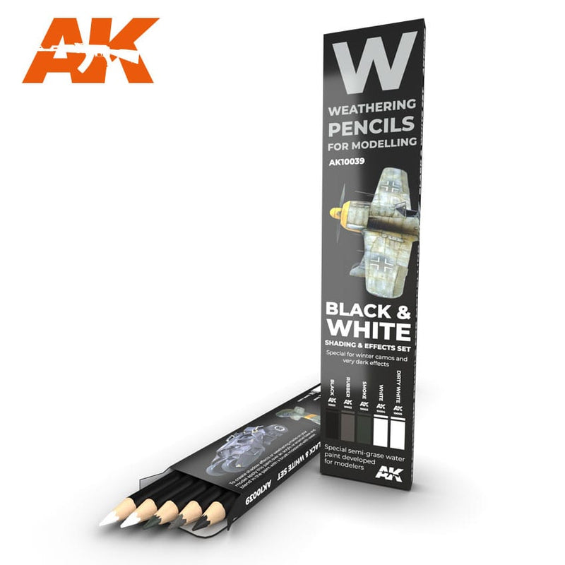AK Interactive Weathering Pencils - AK10039 Black and White Shading and Effect Set