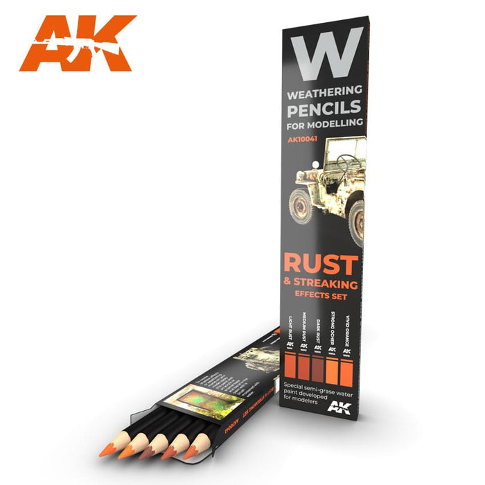 AK Interactive AK10041 Watercolor Pencil Set Rust and Streaking Effects Set