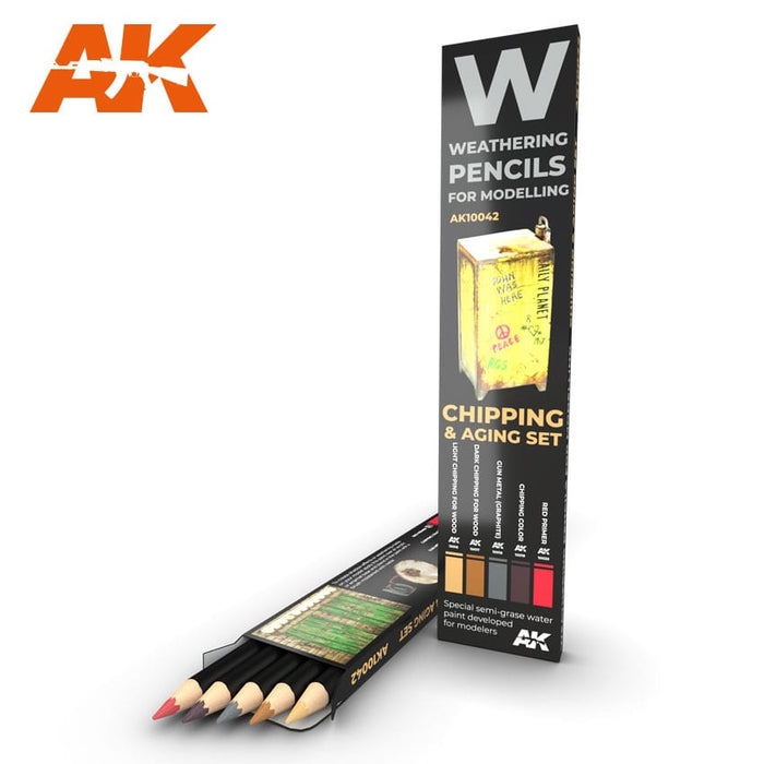 AK Interactive AK10042 Watercolor Pencil Set Chipping & Aging Set