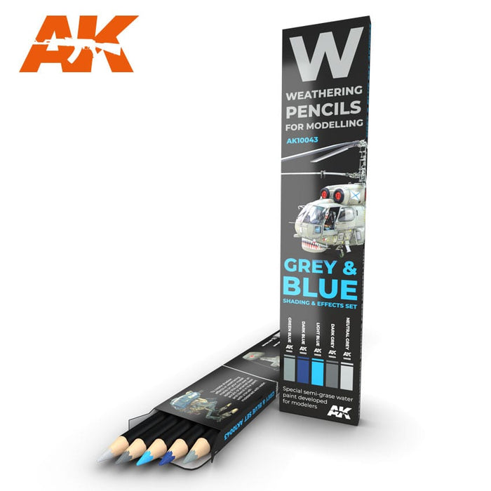 AK Interactive AK10043 Watercolor Pencil Set Grey and Blue Shading and Effect Set