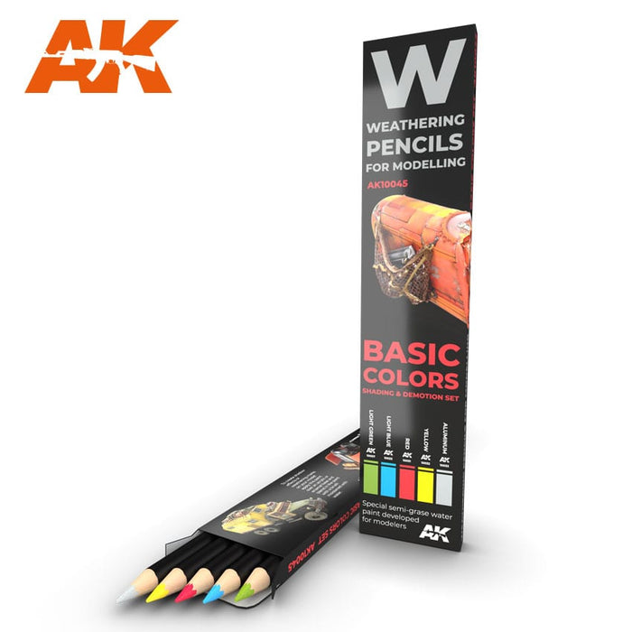 AK Interactive AK10045 Watercolor Pencil Set Basic Colors Shading and Demotion Set