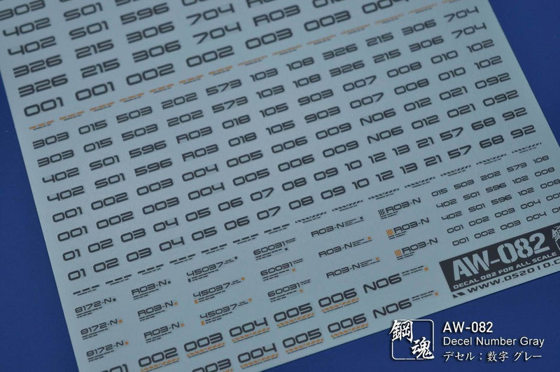 Madworks AW082 Waterslide Decal: Numbers Type 03 (Gray)