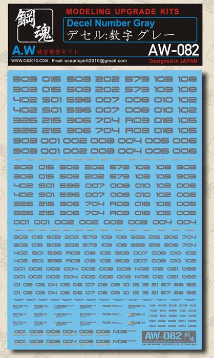 Madworks AW082 Waterslide Decal: Numbers Type 03 (Gray)