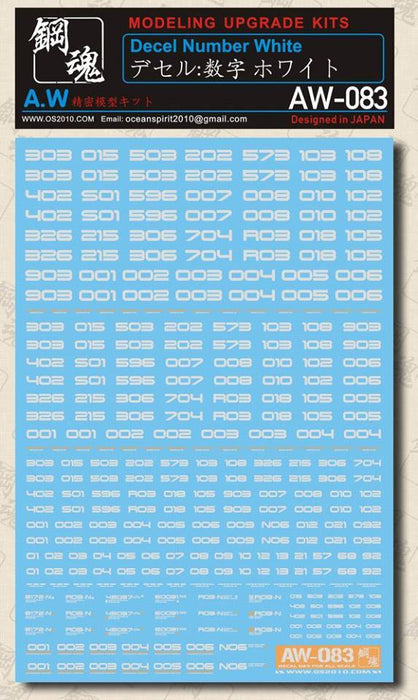 Madworks AW083 Waterslide Decal: Numbers Type 03 (White)