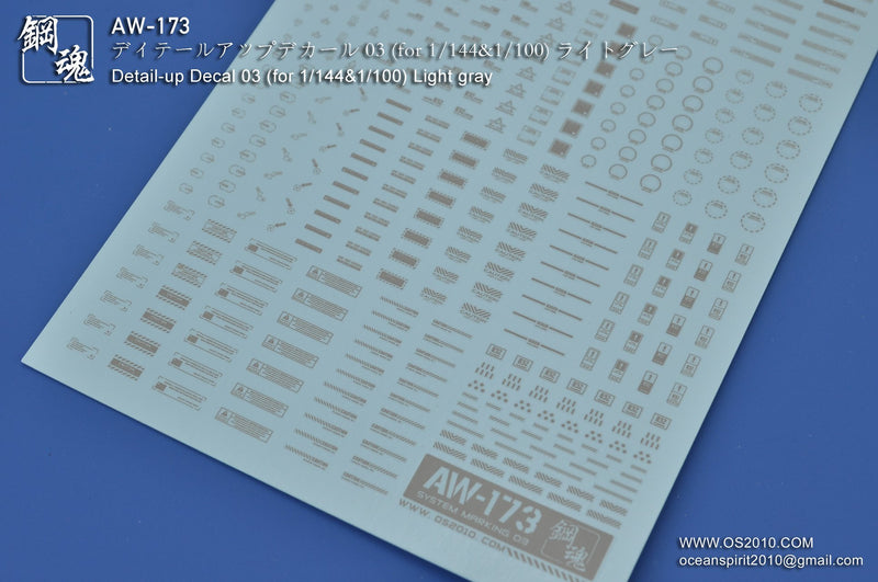 Madworks AW173 Waterslide Decal Markings Type 03 (Light Gray)