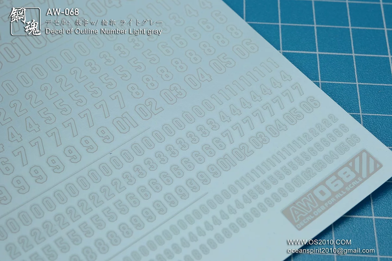 Madworks AW068 Waterslide Decal - Numbers (Light Gray)