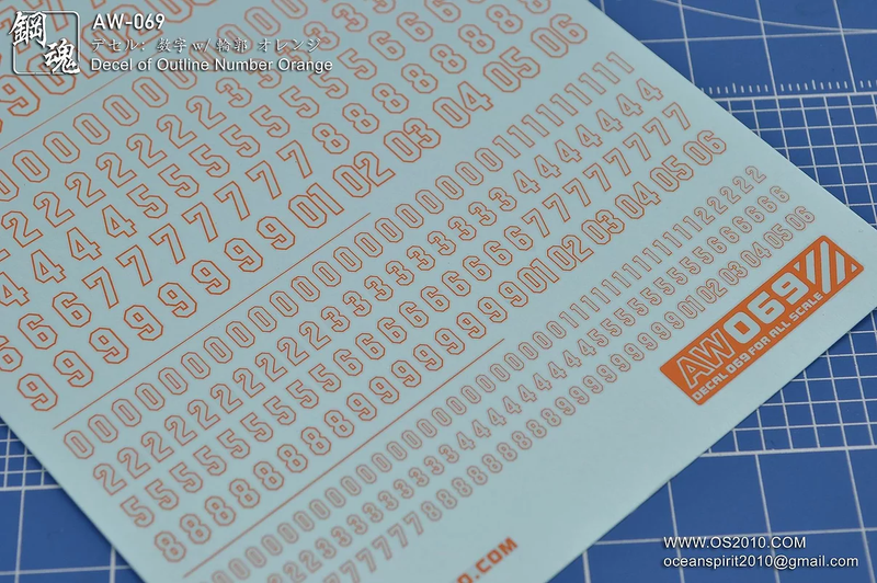Madworks AW069 Waterslide Decal - Numbers (Orange)