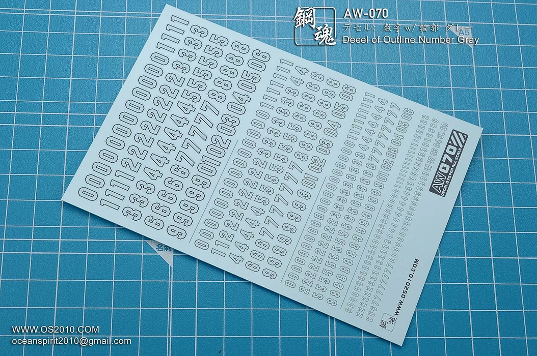 Madworks AW070 Waterslide Decal - Numbers (Gray)