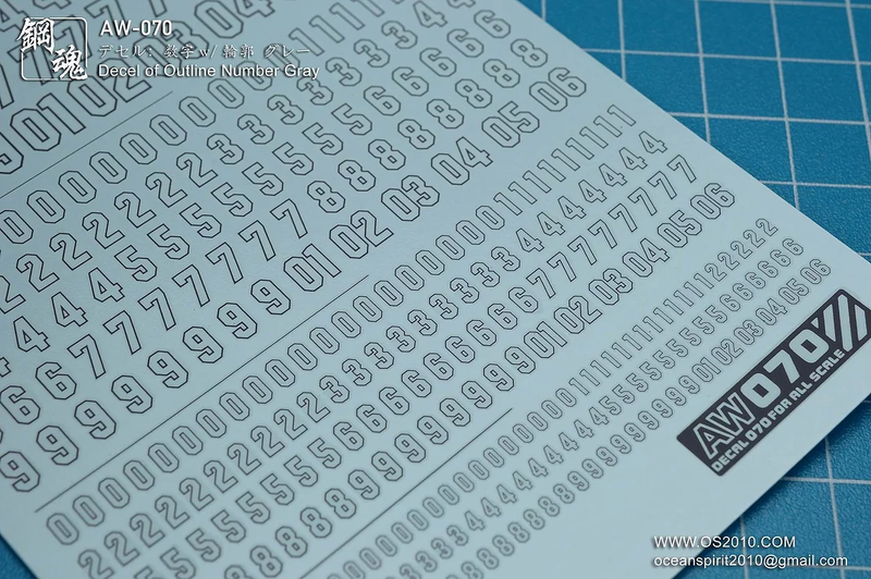 Madworks AW070 Waterslide Decal - Numbers (Gray)