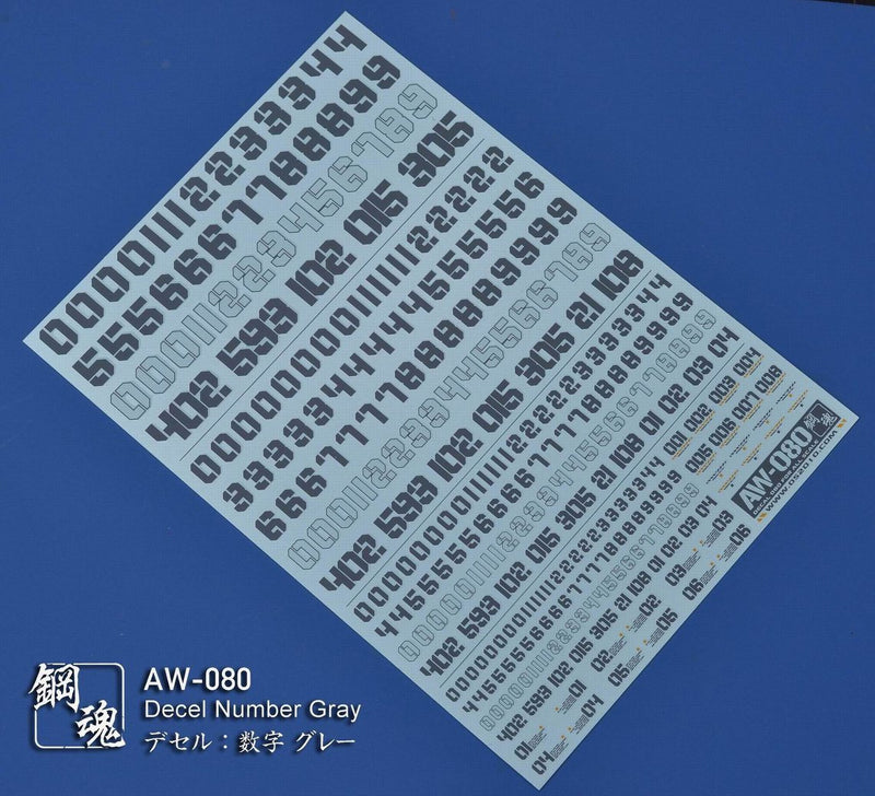 Madworks AW080 Waterslide Decal: Numbers Type 02 (Gray)