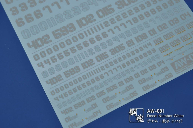 Madworks AW081 Waterslide Decal: Numbers Type 02 (White)