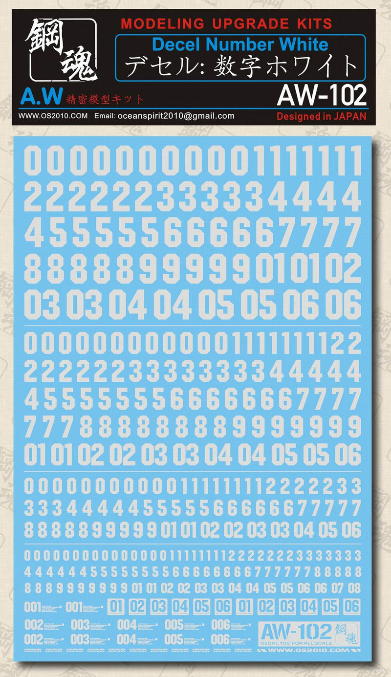 Madworks AW102 Waterslide Decal - Numbers Type 04 (Off White)