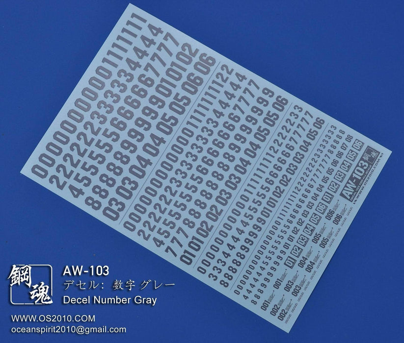 Madworks AW103 Waterslide Decal - Numbers Type 04 (Gray)