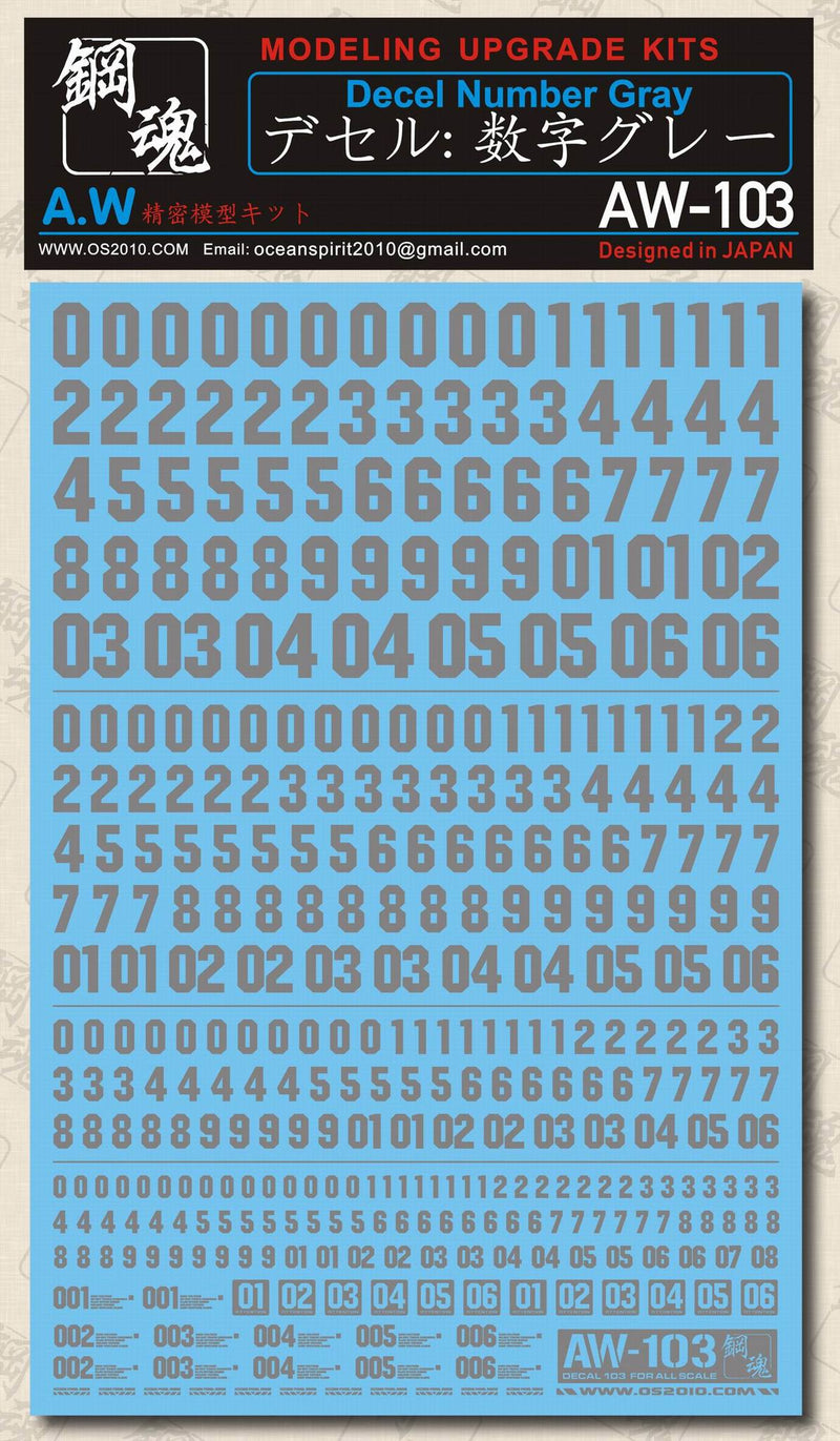 Madworks AW103 Waterslide Decal - Numbers Type 04 (Gray)