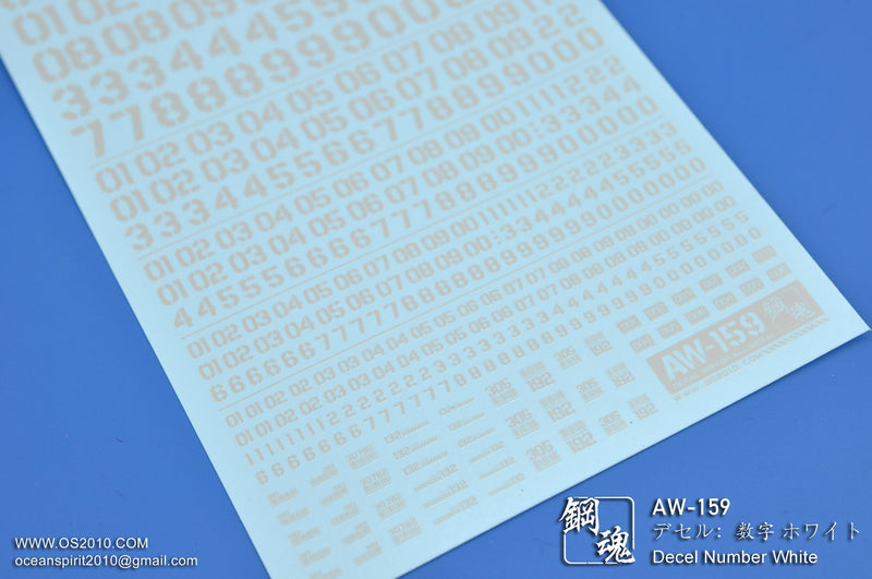 Madworks AW159 Waterslide Decals: Numbers 04 (White)