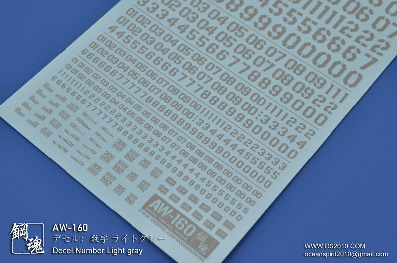 Madworks AW160 Waterslide Decals: Numbers 04 (Light Gray)