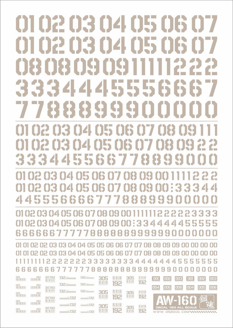 Madworks AW160 Waterslide Decals: Numbers 04 (Light Gray)